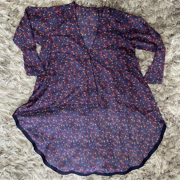 Black Floral print sheer women kimono asymmetrical hemline top. One size. Used. - Picture 10 of 13